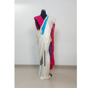 Bandhani Exclusive - White Rasmandal Saree