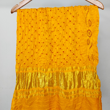 YELLOW RED -  GAJJI SILK BANDHANI BLOUSE PIECE