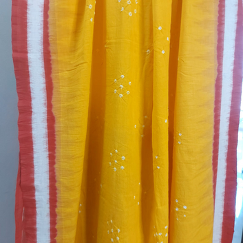 Cotton Ikkat Bandhani Dupatta - Red Yellow