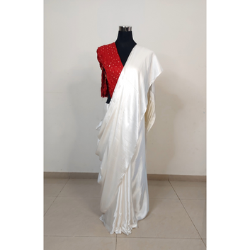 White Plain Saree With Zari Border