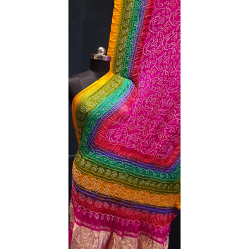 Bandhani Bliss - Pink Shikari Rai Bandhej Multi Colour Saree