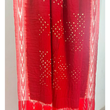 Cotton Ikkat Bandhani Dupatta - Red Maroon