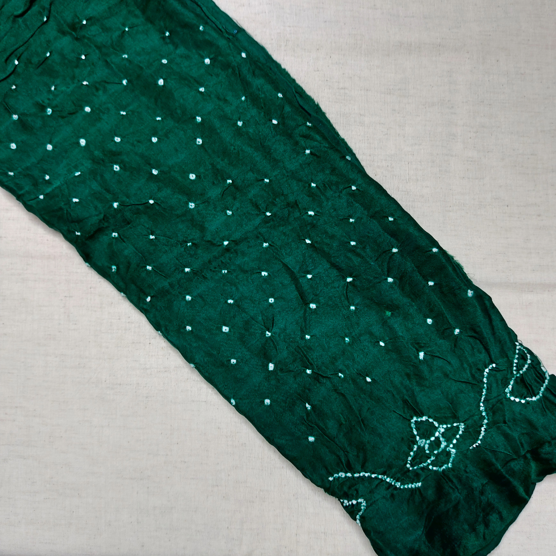 GREEN - GAJJI SILK BANDHANI BLOUSE PIECE WITHOUT GOLDEN BORDER