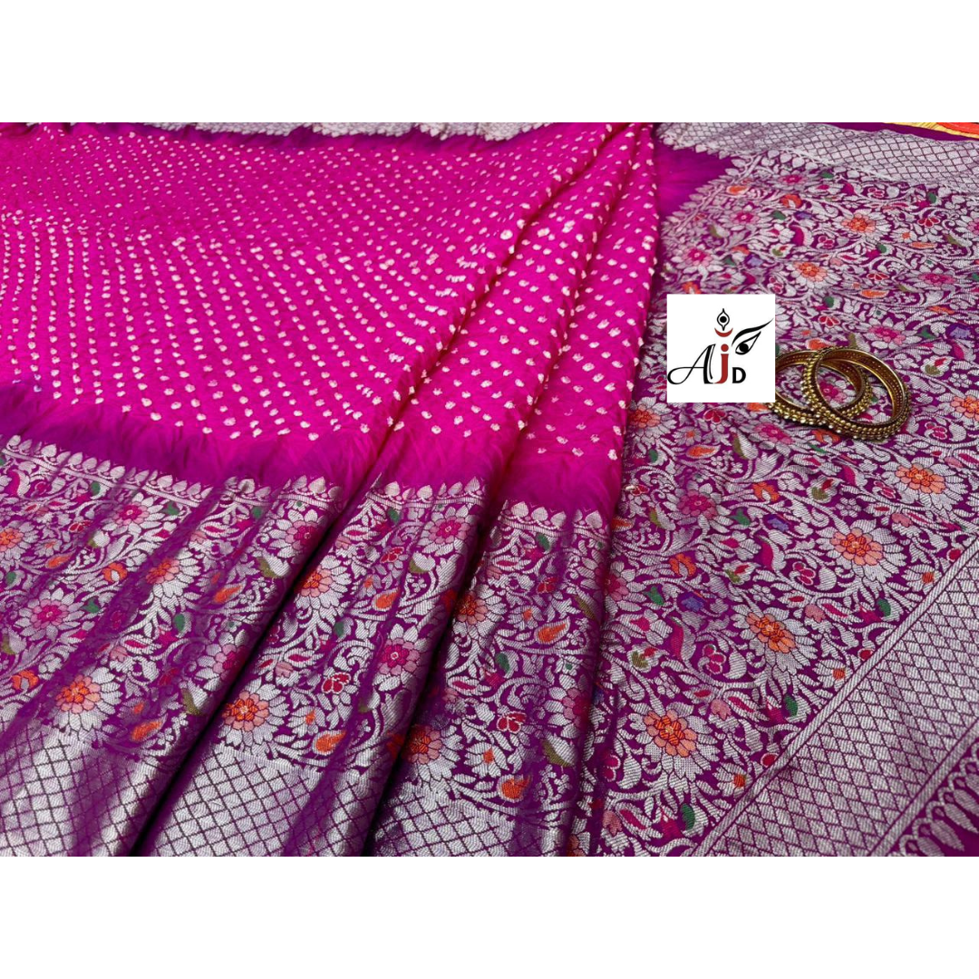 Eva : Purple Pink Powerloom Kanjivaram Bandhani Saree