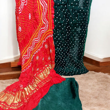 Red Green - Bandhani Dress Material