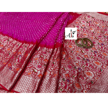 Eva : Red Pink Powerloom Kanjivaram Bandhani Saree