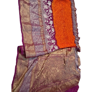 Saanjh - Pure Katan Silk Kanchi Lakhnavi Bandhani Saree