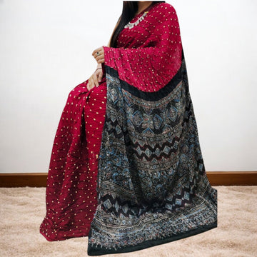 Rangbandh - Modal Silk Ajrakh Bandhej Saree