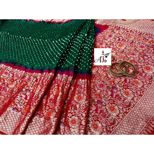 Eva : Red Green Powerloom Kanjivaram Bandhani Saree