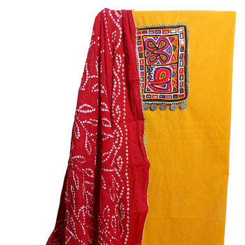 Traditional Yellow Red Dress Material