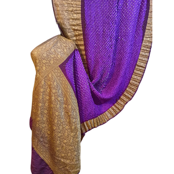 Reva: Light Dark Purple  Dhupian Silk Kanjivaram Bandhani Saree