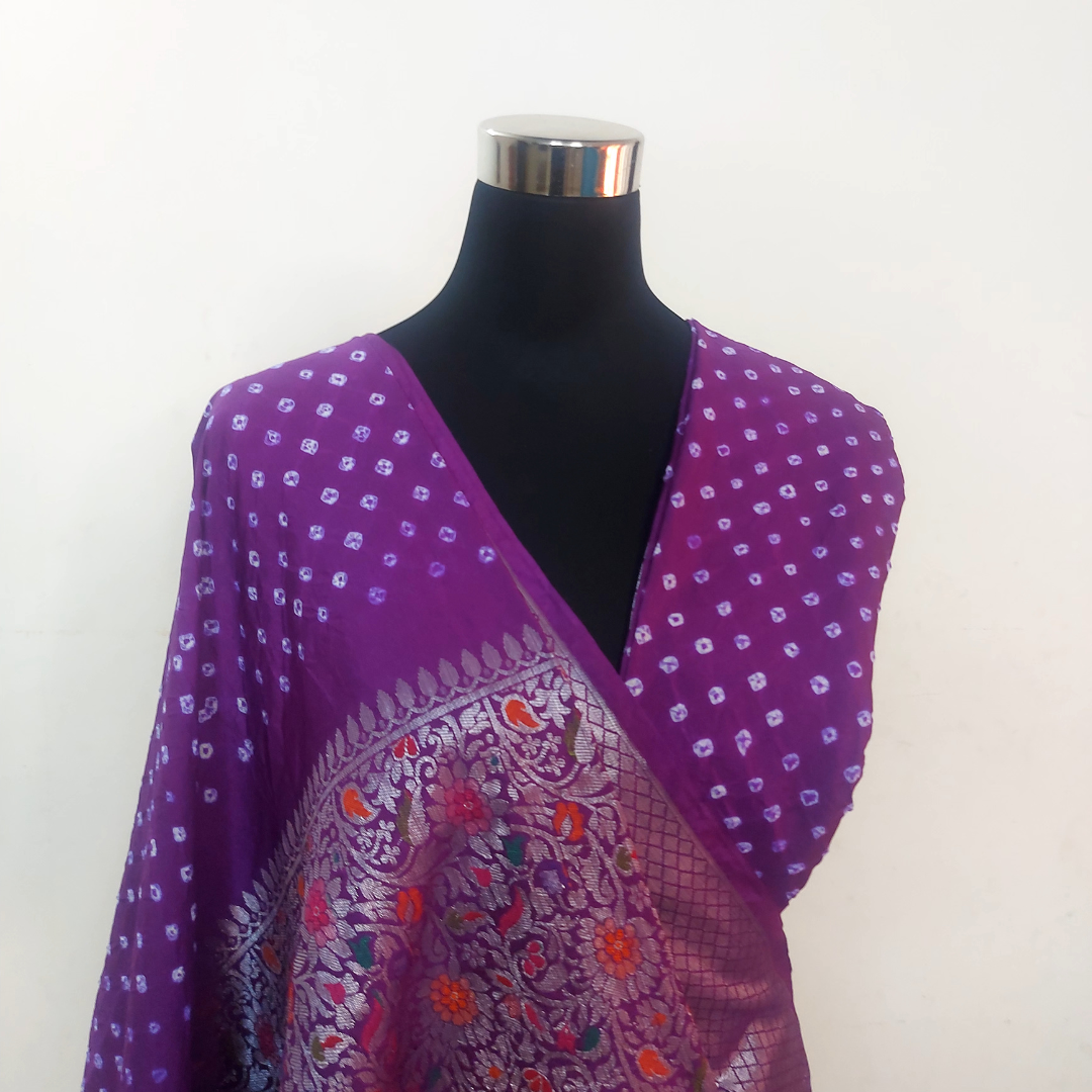 Eva : Purple Powerloom Kanjivaram Bandhani Saree