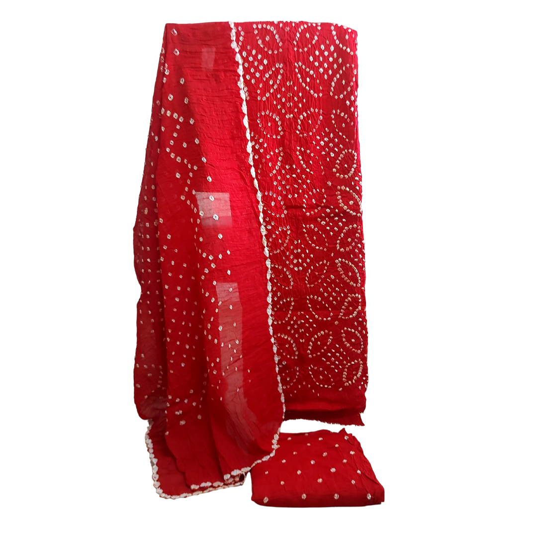 Rangbari - Red Bandhani Dress Material