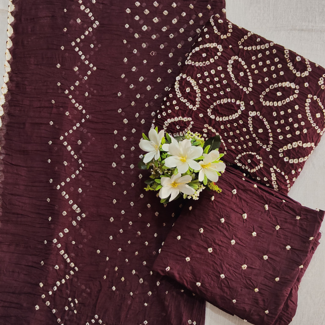 Rangbari - Maroon Bandhani Dress Material