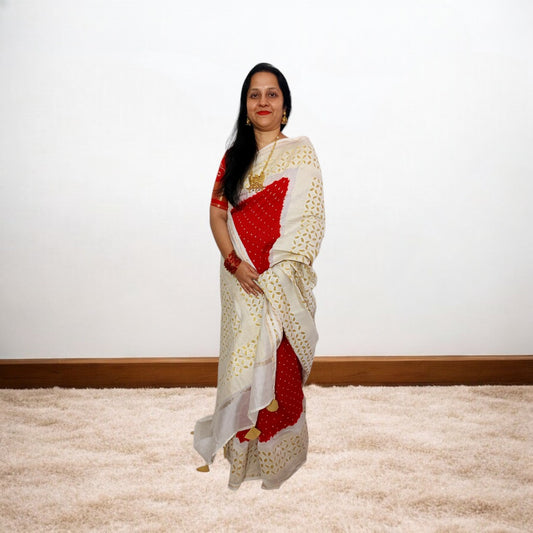 Heritage Hues - Chanderi Silk Applique Bandhani Saree