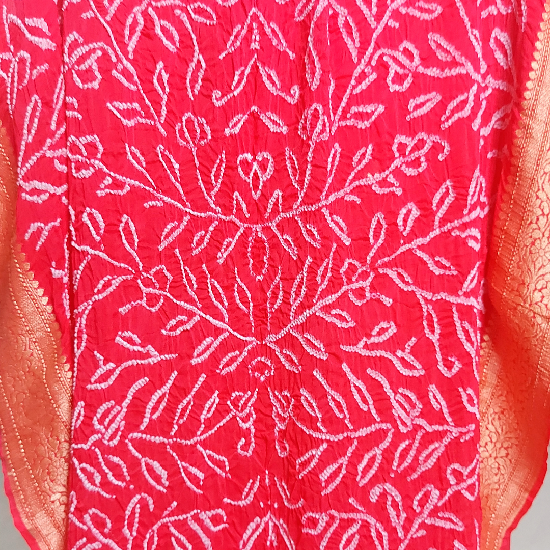 Gajari colour Ambadal Bandhani Designs Banarasi Dupatta