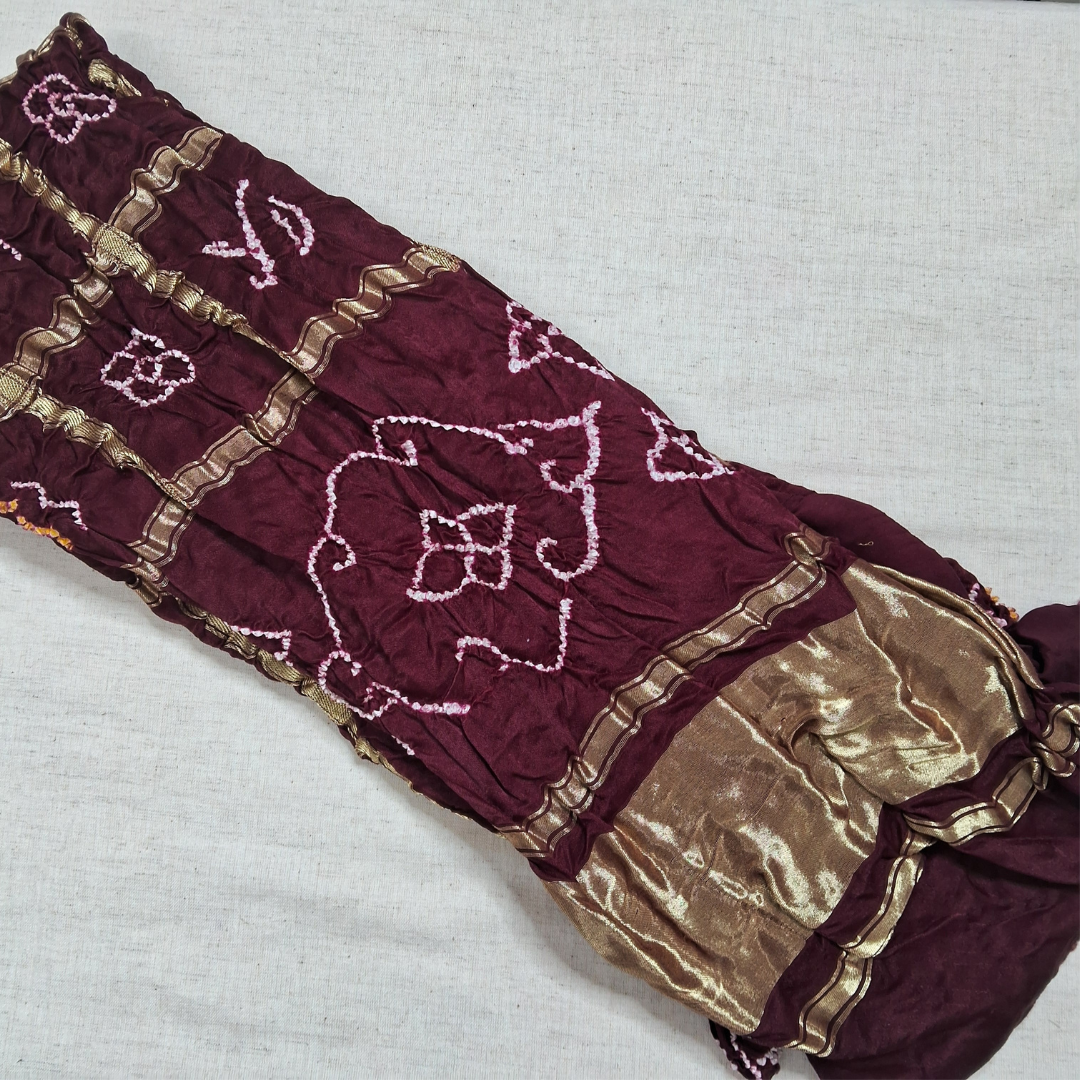 DARK MAROON GAJJI SILK GHARCHOLA BANDHANI BLOUSE PIECE 