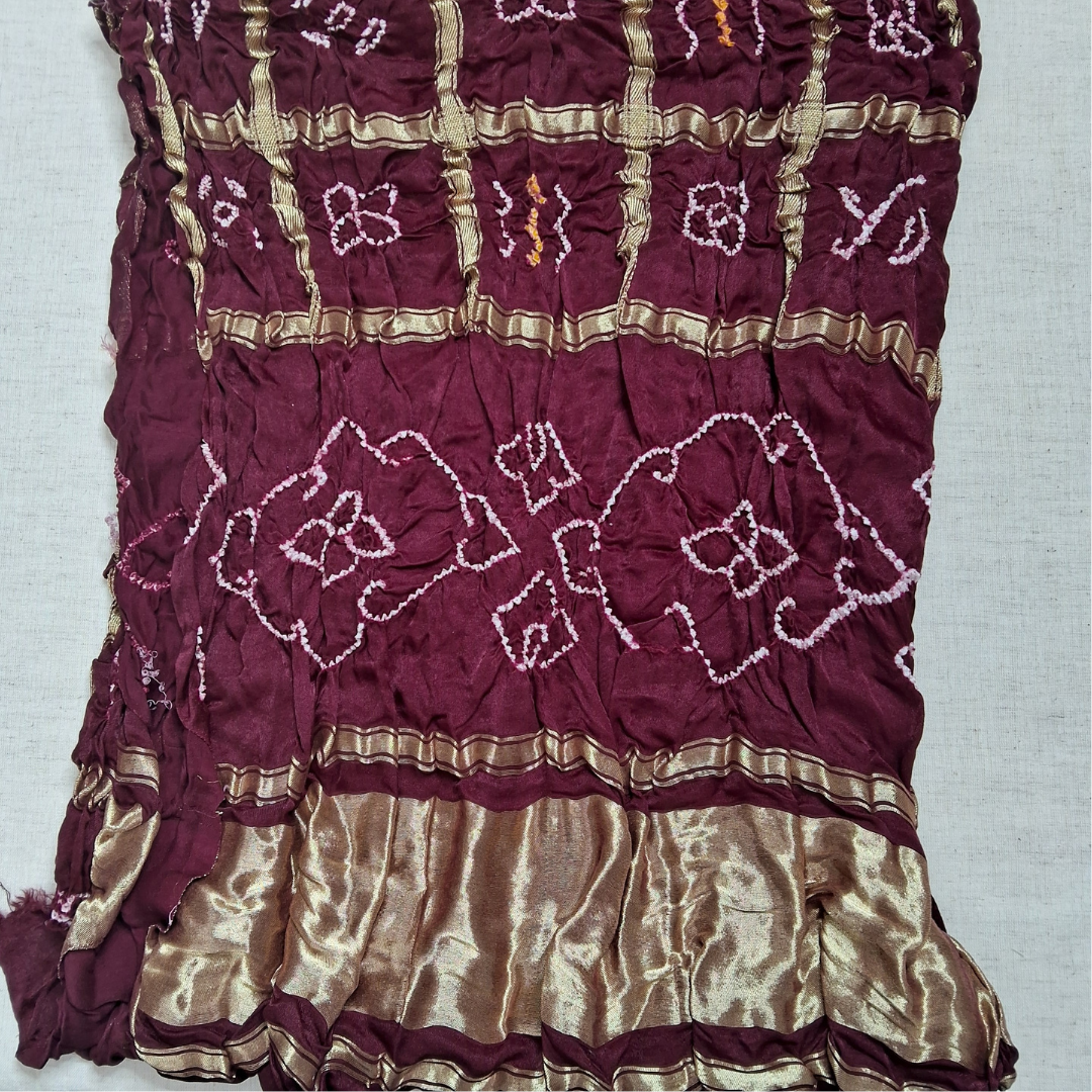 DARK MAROON GAJJI SILK GHARCHOLA BANDHANI BLOUSE PIECE