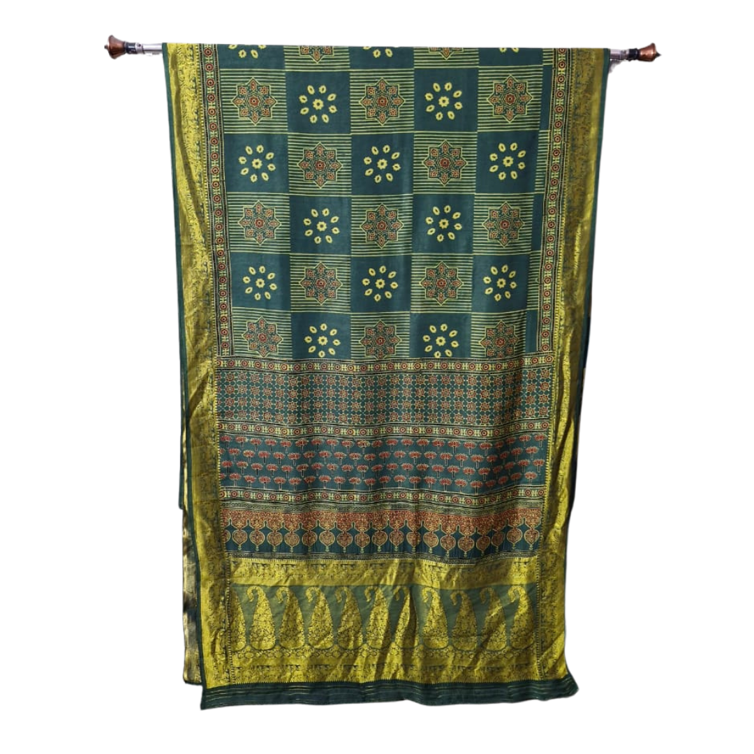 Dola Ajrakh Block Print Saree