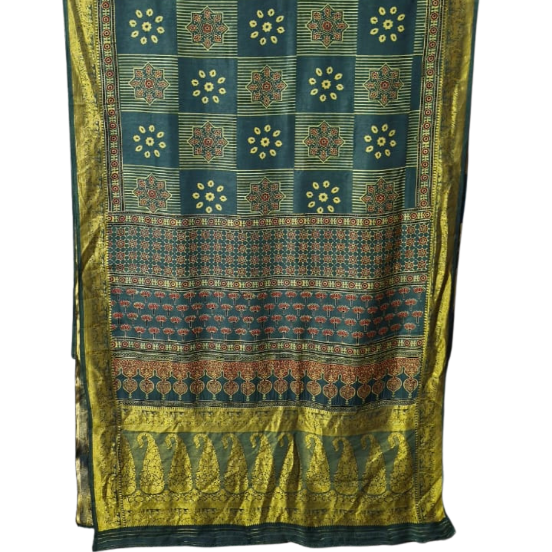 Dola Ajrakh Block Print Saree