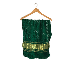 Green - Pure Gajji Silk Bandhani Blouse Piece With Zari Border