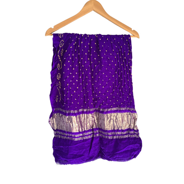 Purple - Pure Gajji Silk Bandhani Blouse Piece With Zari Border