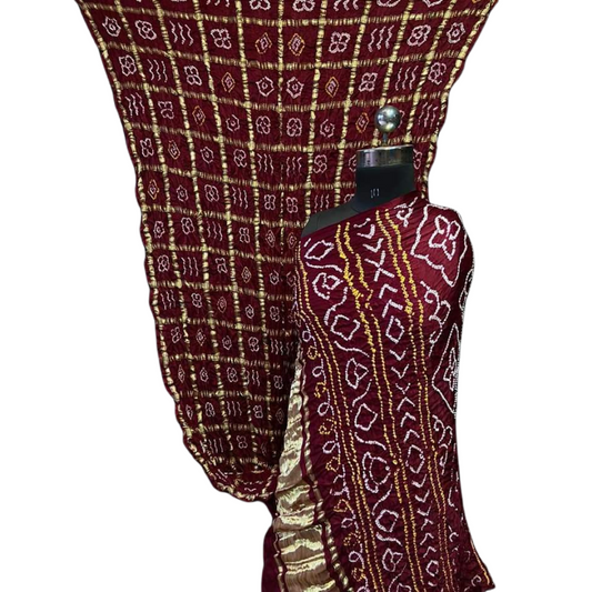 Kavya - Maroon Gajji Silk Gharchola Bandhani Saree