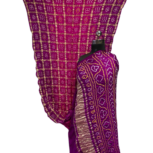 Vanya - Pink Purple Gajji Silk Gharchola Bandhani Saree