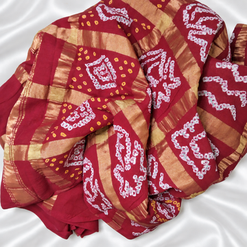 Handloom Cotton Red Gharchola Bandhani Blouse Piece