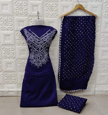 Blue - Bandhani Dress Material