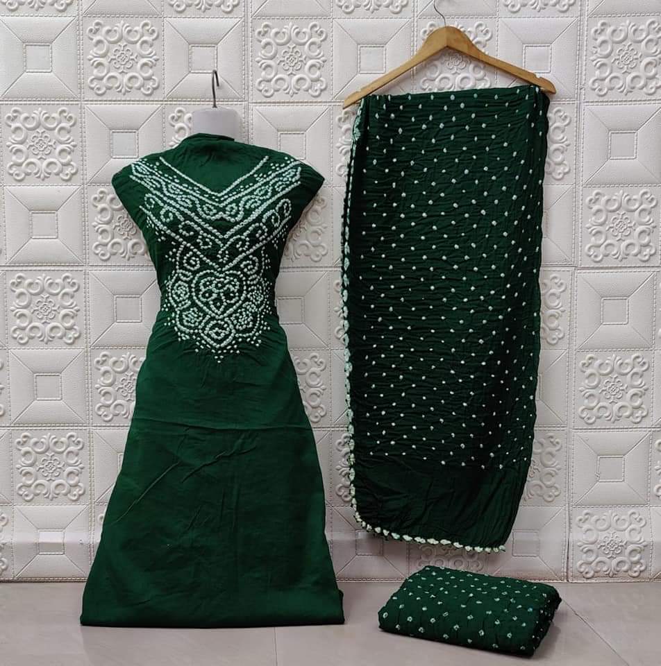 Green - Bandhani Dress Material