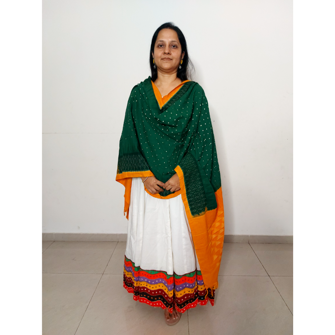 Cotton Ikkat Bandhani Dupatta - Kamal