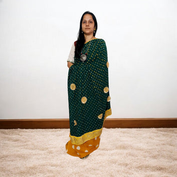 IkBandh - YELLOW GREEN DOUBLE IKKAT BANDHANI SAREE