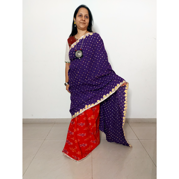 IkBandh - RED PURPLE IKKAT BANDHANI SAREE