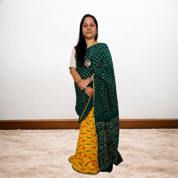 IkBandh - YELLOW GREEN IKKAT BANDHANI SAREE