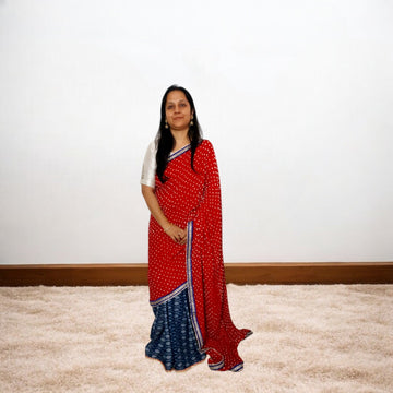 IkBandh - BLUE RED IKKAT BANDHANI SAREE