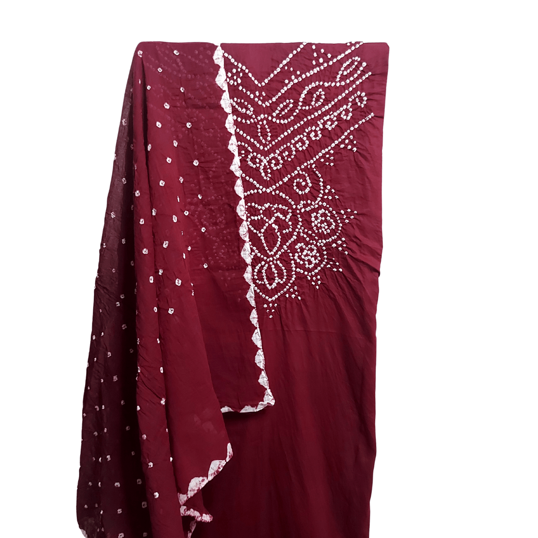 Maroon bandhani fabric  on a white background