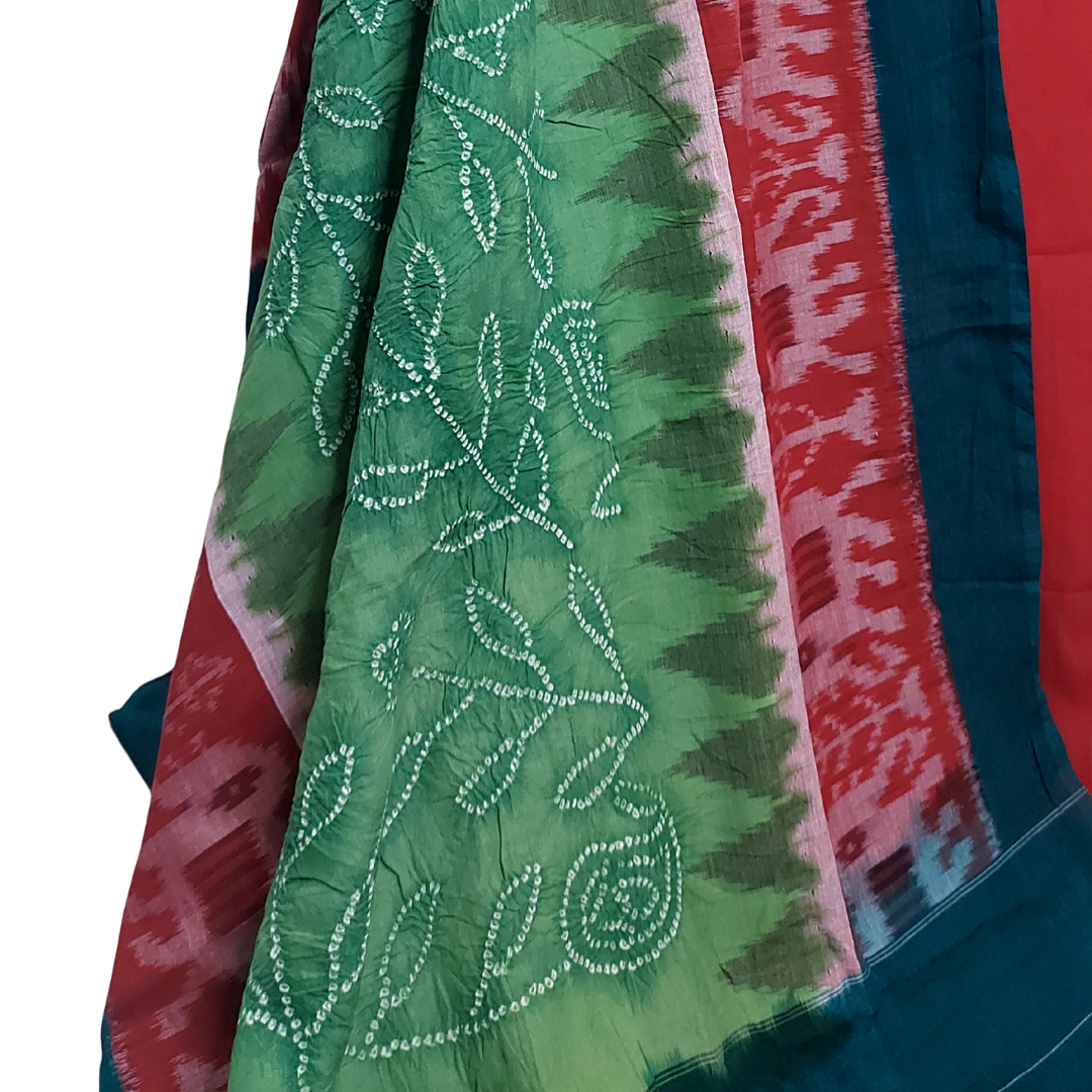 Maroon Cotton Mirror Work Top with Cotton Ikkat Bandhani Dupatta