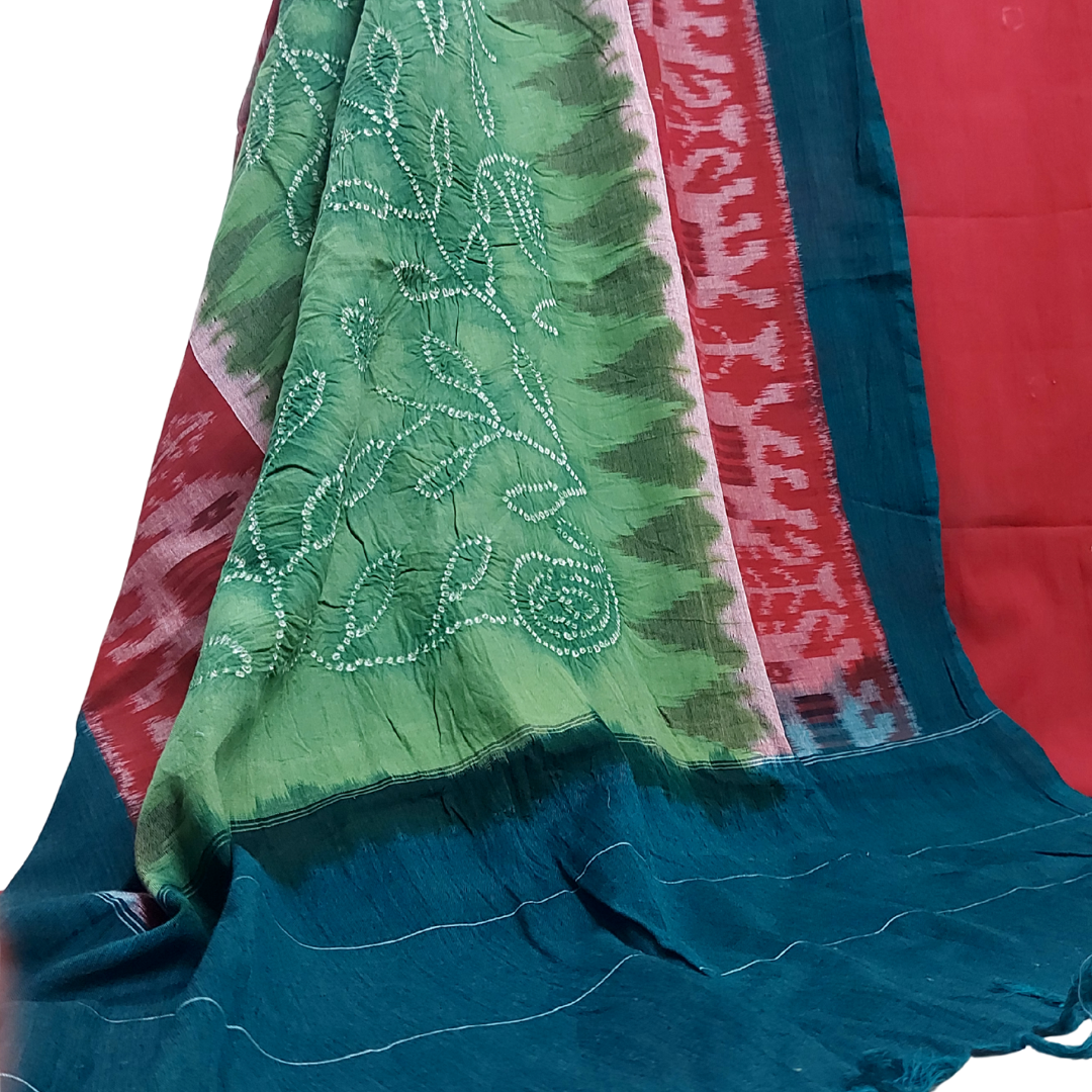 Maroon Cotton Mirror Work Top with Cotton Ikkat Bandhani Dupatta