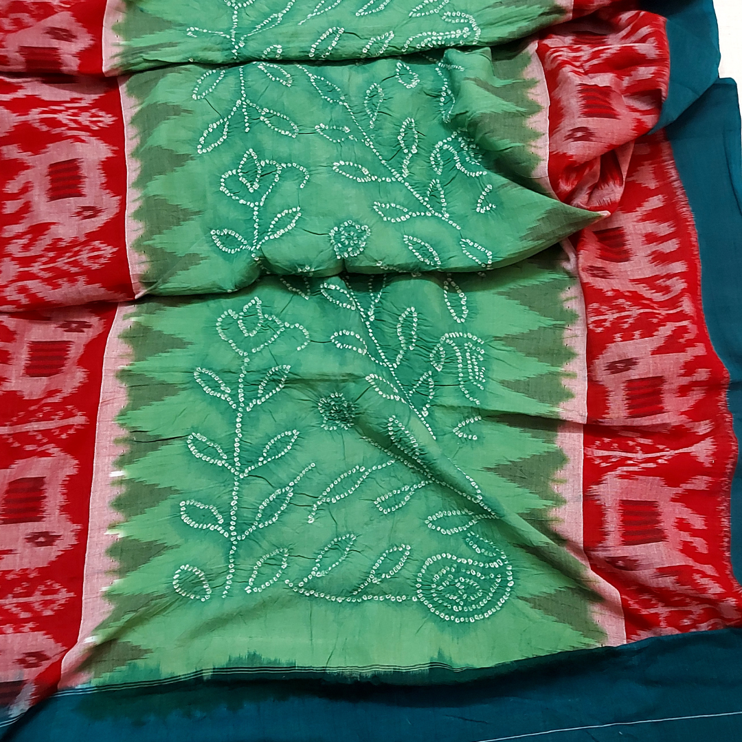 Maroon Cotton Mirror Work Top with Cotton Ikkat Bandhani Dupatta