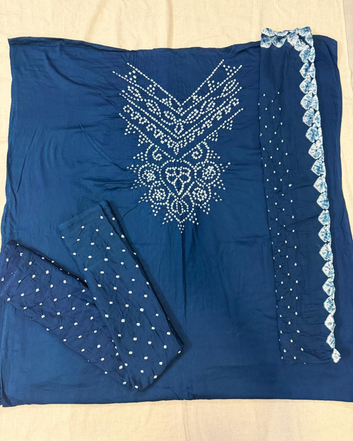 Navy Blue Bandhani  fabric on a beige background