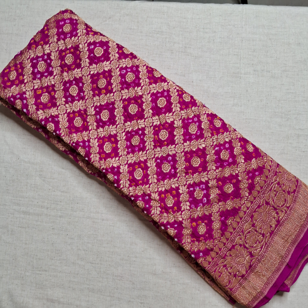 PINK BANARASI GEORGETTE BANDHANI BLOUSE 