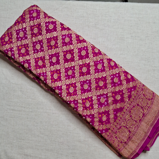 PINK -  BANARASI GEORGETTE BANDHANI BLOUSE PIECE
