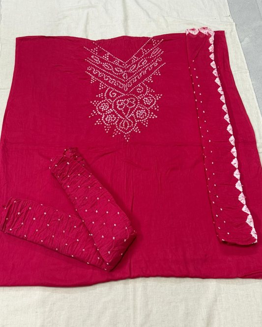 Pink Bandhani fabric on a light background