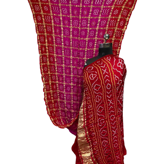 Vanya - Pink Red Gajji Silk Gharchola Bandhani Saree