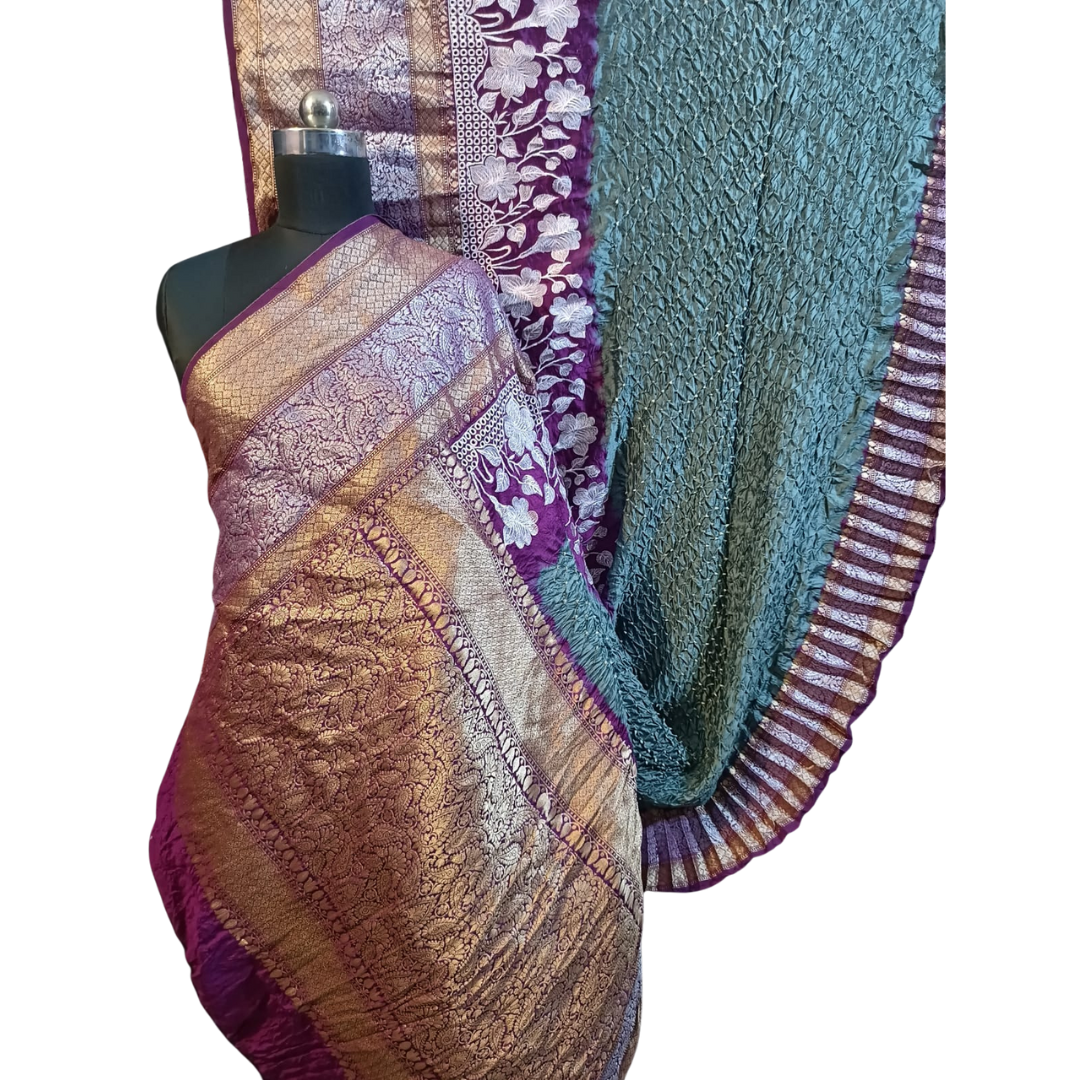 Pure Katan Silk Kanchi Lakhnavi Bandhani Saree