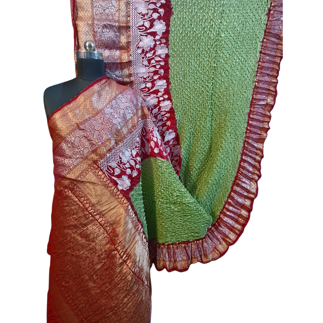 Pure Katan Silk Kanchi Lakhnavi Bandhani Saree