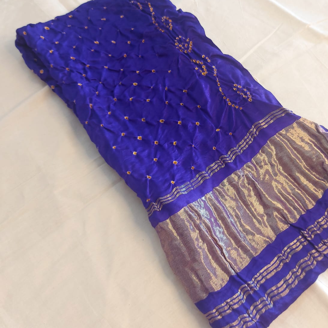 INDIGO YELLOW -  GAJJI SILK BANDHANI BLOUSE PIECE