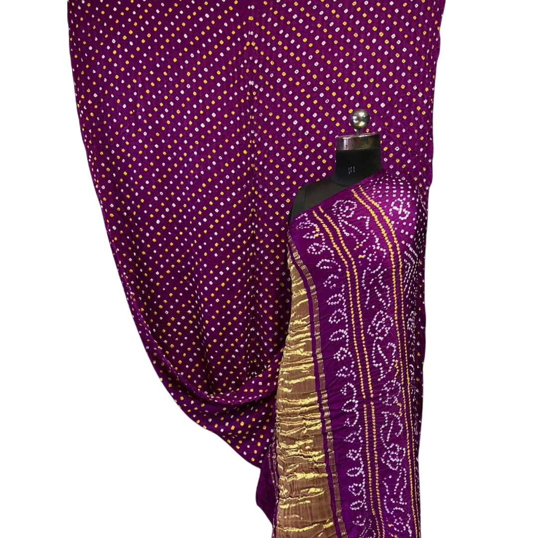 Rai Bandhej Gajji Silk Zari Pallu Purple Saree