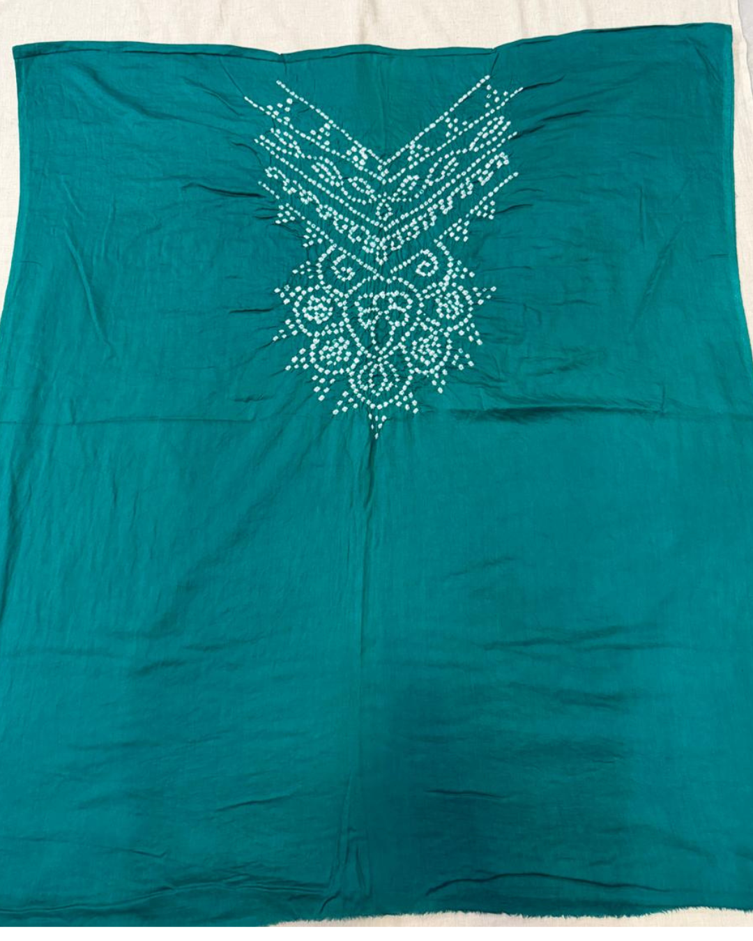 Rama Green Bandhani fabric on a white background